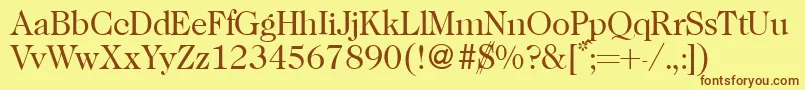 フォントCaslon335Regular – 茶色の文字が黄色の背景にあります。