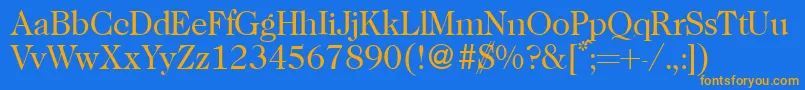 Caslon335Regular-Schriftart – Orangefarbene Schriften auf blauem Hintergrund