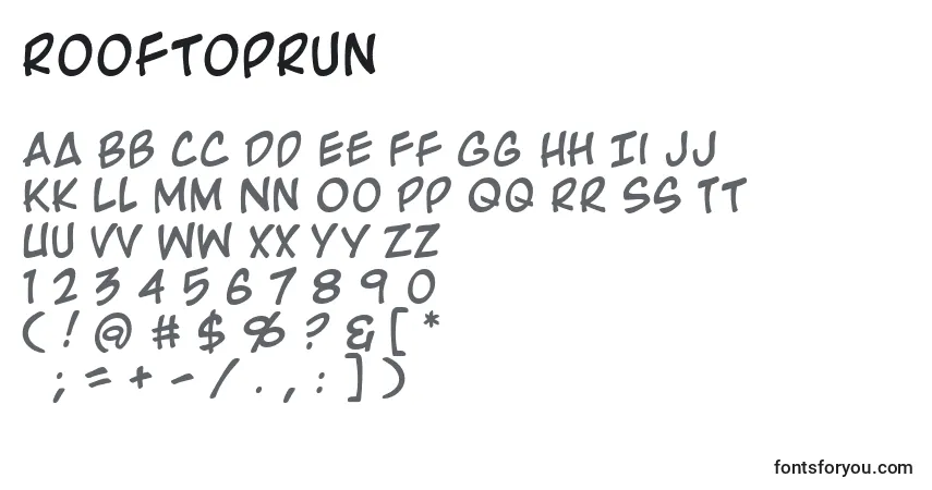 A fonte RooftopRun – alfabeto, números, caracteres especiais