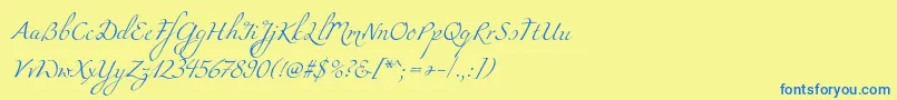 Miamaフォントについての詳細 フォントMiama – 青い文字が黄色の背景にあります。