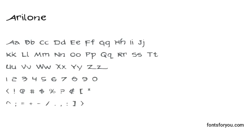 A fonte Arilone – alfabeto, números, caracteres especiais