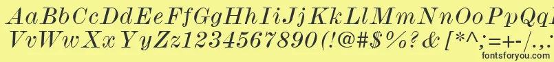 Fonte ModernmtWideItalic – fontes pretas em um fundo amarelo