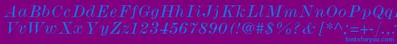 ModernmtWideItalic-Schriftart – Blaue Schriften auf violettem Hintergrund