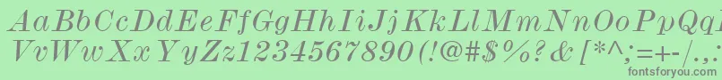 Fonte ModernmtWideItalic – fontes cinzas em um fundo verde