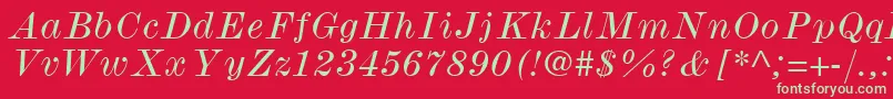 フォントModernmtWideItalic – 赤い背景に緑の文字