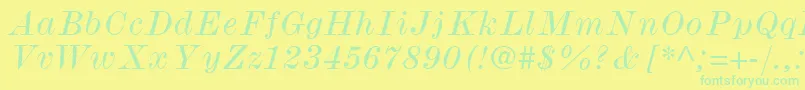 Fonte ModernmtWideItalic – fontes verdes em um fundo amarelo