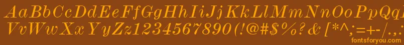 ModernmtWideItalic-fontti – oranssit fontit ruskealla taustalla