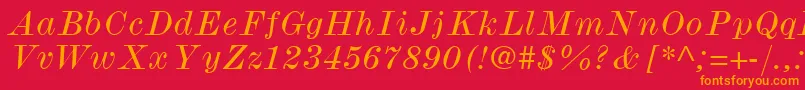 ModernmtWideItalic-fontti – oranssit fontit punaisella taustalla