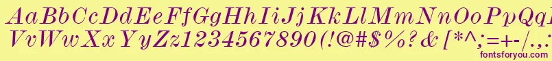 フォントModernmtWideItalic – 紫色のフォント、黄色の背景