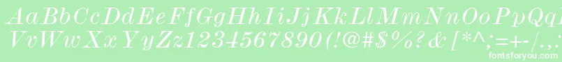 Fonte ModernmtWideItalic – fontes brancas em um fundo verde