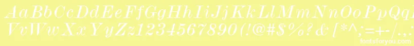 Шрифт ModernmtWideItalic – белые шрифты на жёлтом фоне