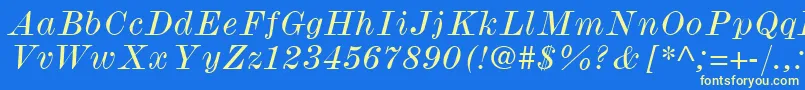 ModernmtWideItalic-Schriftart – Gelbe Schriften auf blauem Hintergrund