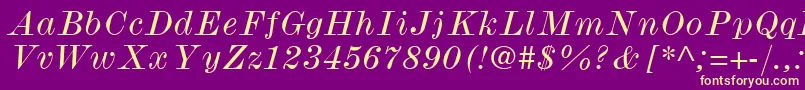 Fonte ModernmtWideItalic – fontes amarelas em um fundo roxo