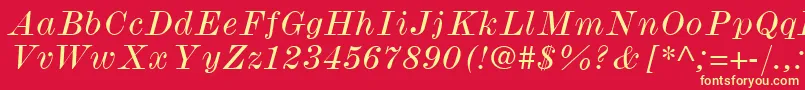 ModernmtWideItalic-Schriftart – Gelbe Schriften auf rotem Hintergrund