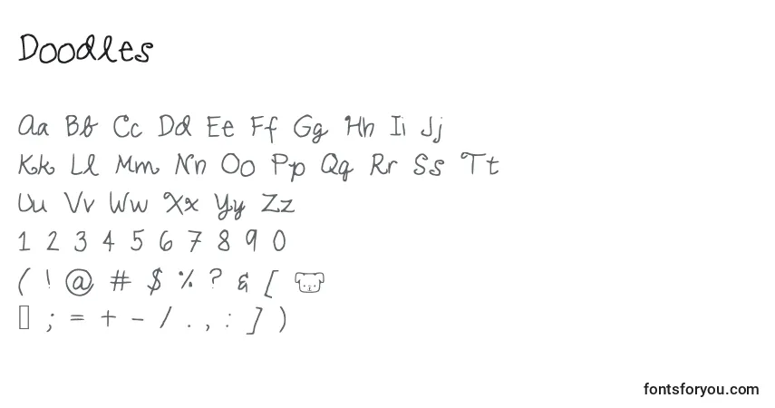 Schriftart Doodles – Alphabet, Zahlen, spezielle Symbole