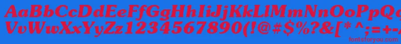 フォントSuevermeer7Bolditalicsh – 赤い文字の青い背景