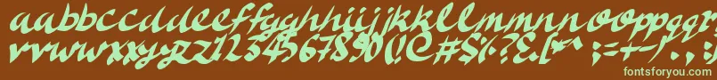 フォントDeliciousDoom – 緑色の文字が茶色の背景にあります。
