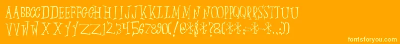 Weitere Informationen zur Slump-Schriftart Slump-Schriftart – Gelbe Schriften auf orangefarbenem Hintergrund