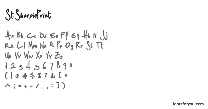 A fonte StSharpiePrint – alfabeto, números, caracteres especiais