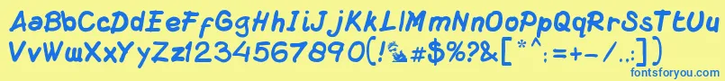 フォントDsMacuzione – 青い文字が黄色の背景にあります。