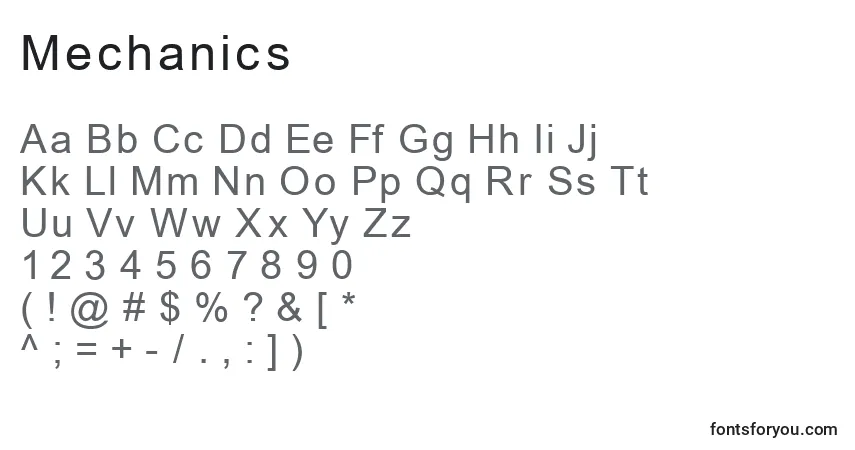 Mechanics-fontti – aakkoset, numerot, erikoismerkit