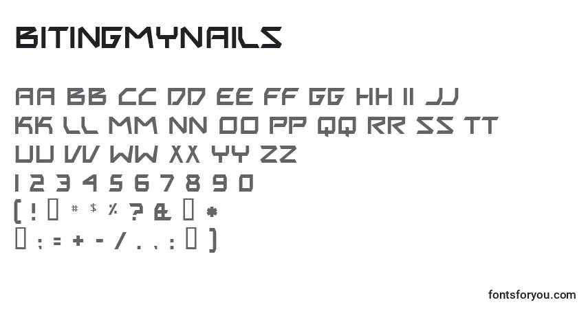 A fonte BitingMyNails – alfabeto, números, caracteres especiais