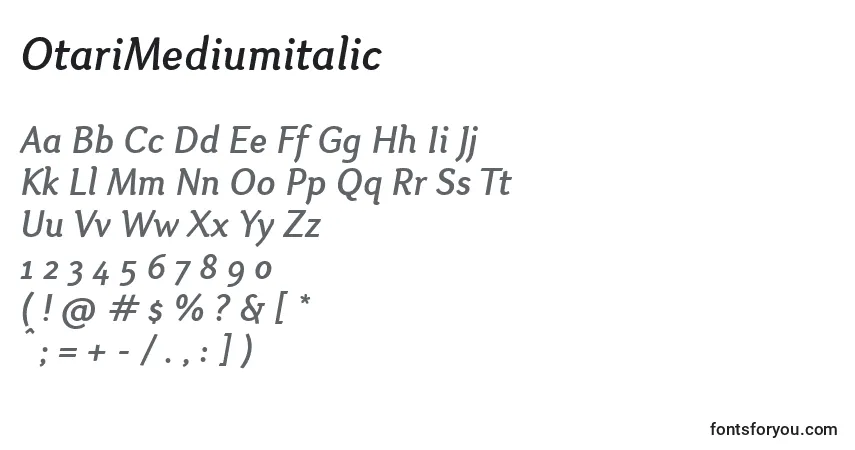 Шрифт OtariMediumitalic – алфавит, цифры, специальные символы