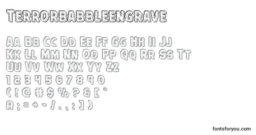 Schriftart Terrorbabbleengrave – Alphabet, Zahlen, spezielle Symbole