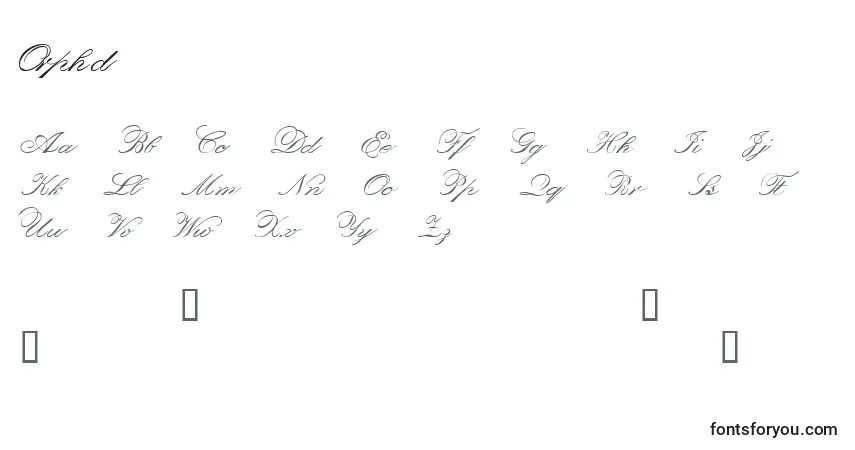 Czcionka Orphd – alfabet, cyfry, specjalne znaki