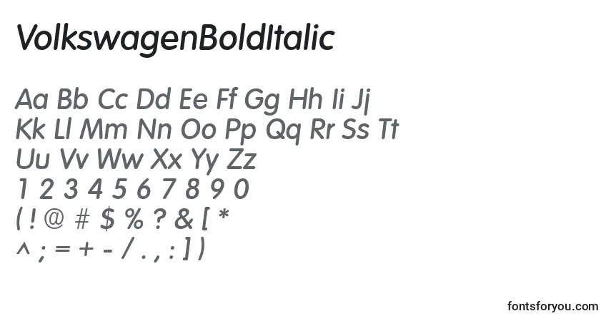 A fonte VolkswagenBoldItalic – alfabeto, números, caracteres especiais