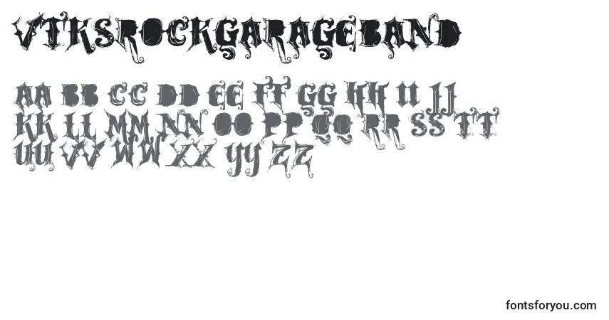 Schriftart Vtksrockgarageband – Alphabet, Zahlen, spezielle Symbole