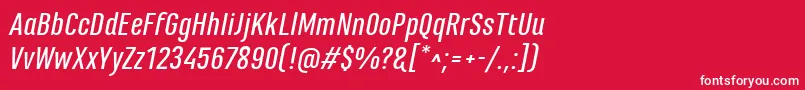 MarianinaFyMediumItalic-Schriftart – Weiße Schriften auf rotem Hintergrund