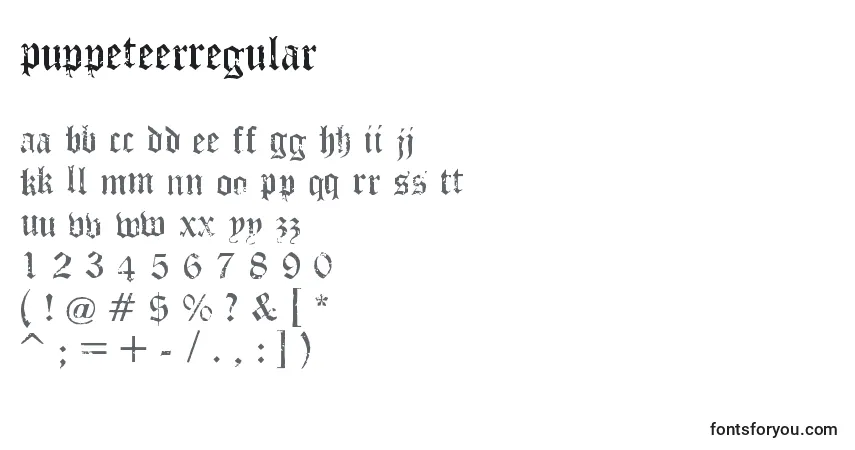 Czcionka PuppeteerRegular – alfabet, cyfry, specjalne znaki