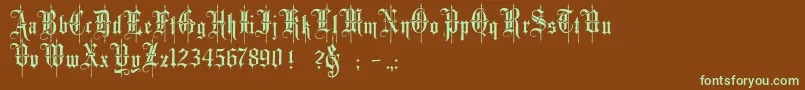 フォントMinsterNo4 – 緑色の文字が茶色の背景にあります。