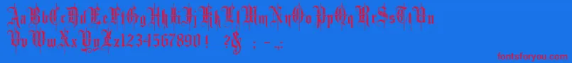 MinsterNo4-Schriftart – Rote Schriften auf blauem Hintergrund