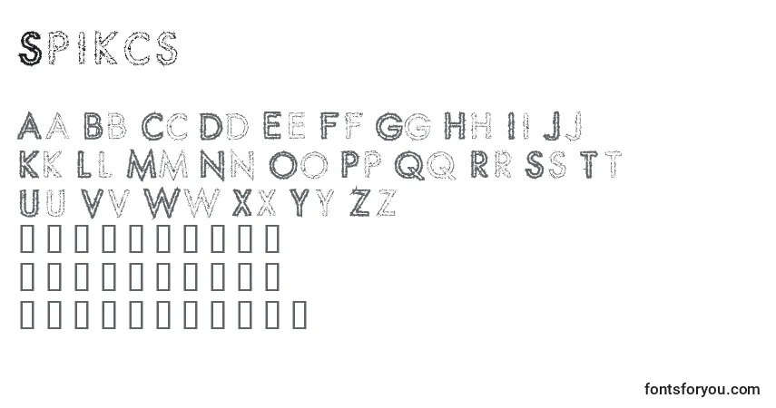 Schriftart Spikcs – Alphabet, Zahlen, spezielle Symbole