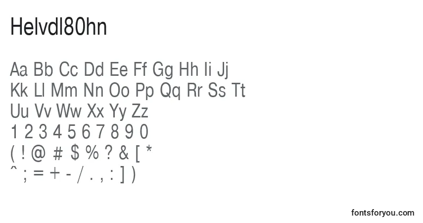 Czcionka Helvdl80hn – alfabet, cyfry, specjalne znaki