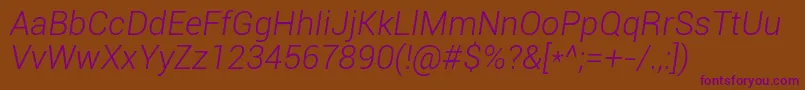 Roboto Lightitalic Font – Purple Fonts on Brown Background
