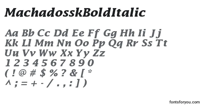 A fonte MachadosskBoldItalic – alfabeto, números, caracteres especiais