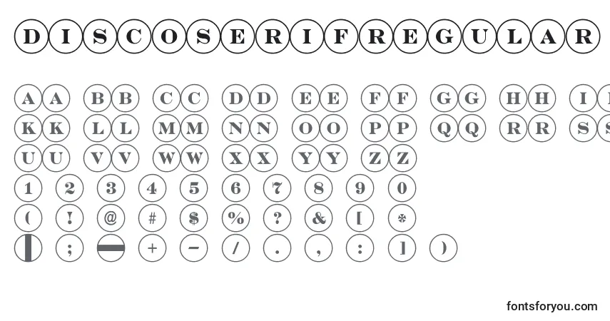 Schriftart DiscoserifRegular – Alphabet, Zahlen, spezielle Symbole