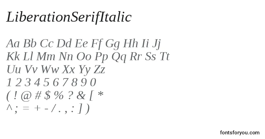 LiberationSerifItalic-fontti – aakkoset, numerot, erikoismerkit