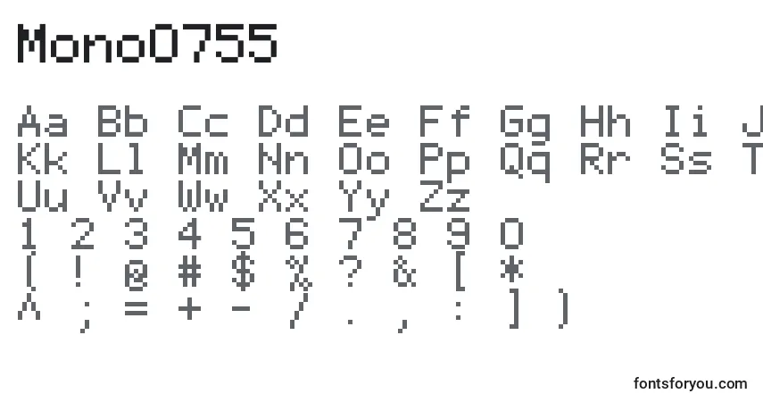 Schriftart Mono0755 – Alphabet, Zahlen, spezielle Symbole