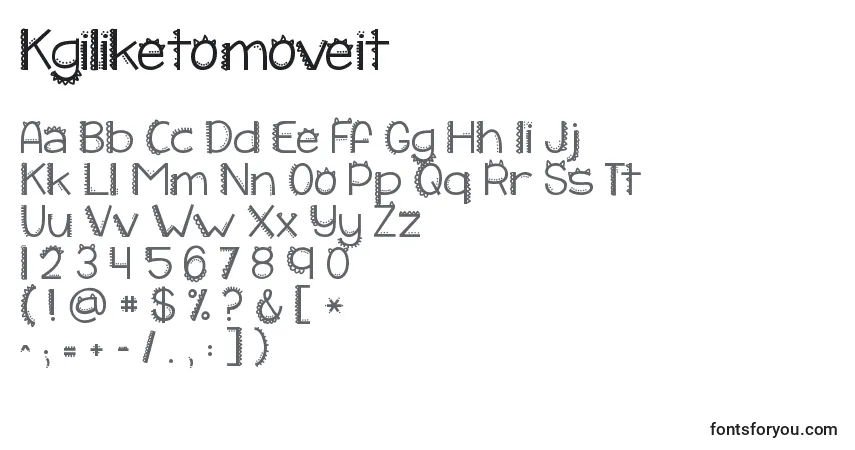 Czcionka Kgiliketomoveit – alfabet, cyfry, specjalne znaki