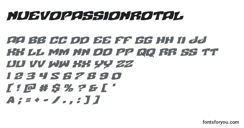 Czcionka Nuevopassionrotal – alfabet, cyfry, specjalne znaki