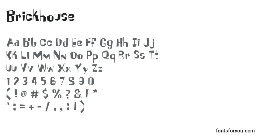 Czcionka Brickhouse – alfabet, cyfry, specjalne znaki