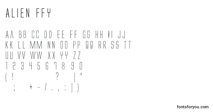 Czcionka Alien ffy – alfabet, cyfry, specjalne znaki