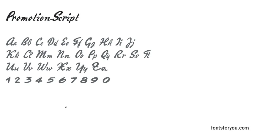 Schriftart PromotionScript (51716) – Alphabet, Zahlen, spezielle Symbole