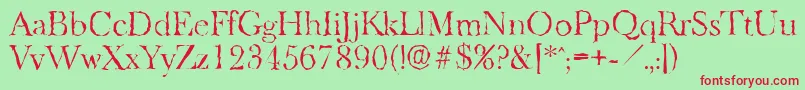 BaskeroldrandomLightRegular-fontti – punaiset fontit vihreällä taustalla