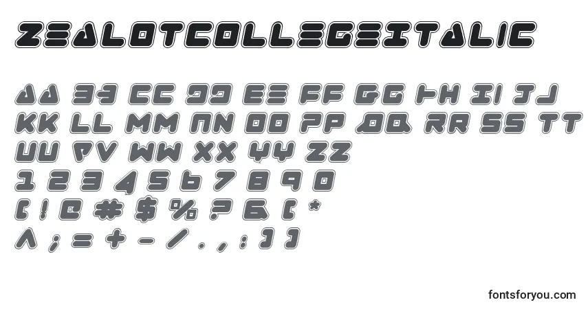 Police ZealotCollegeItalic - Alphabet, Chiffres, Caractères Spéciaux