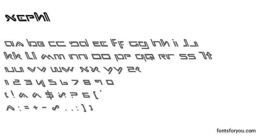 Czcionka Xephl – alfabet, cyfry, specjalne znaki